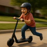 Ein Kind fährt mit einem Kinderscooter.